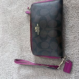Coach Signature Brown and Purple Wristlet